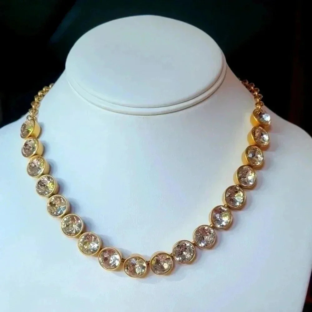 Vintage J crew Gold-toned Brulee clear crystal necklace